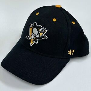 Pittsburgh Penguins NHL ‘47 Brand Stretch Fitted Dad Hat Black Hockey Yellow